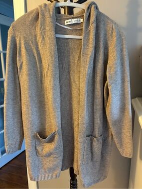 ONLY Gray Hooded Open Cardigan with Pockets
